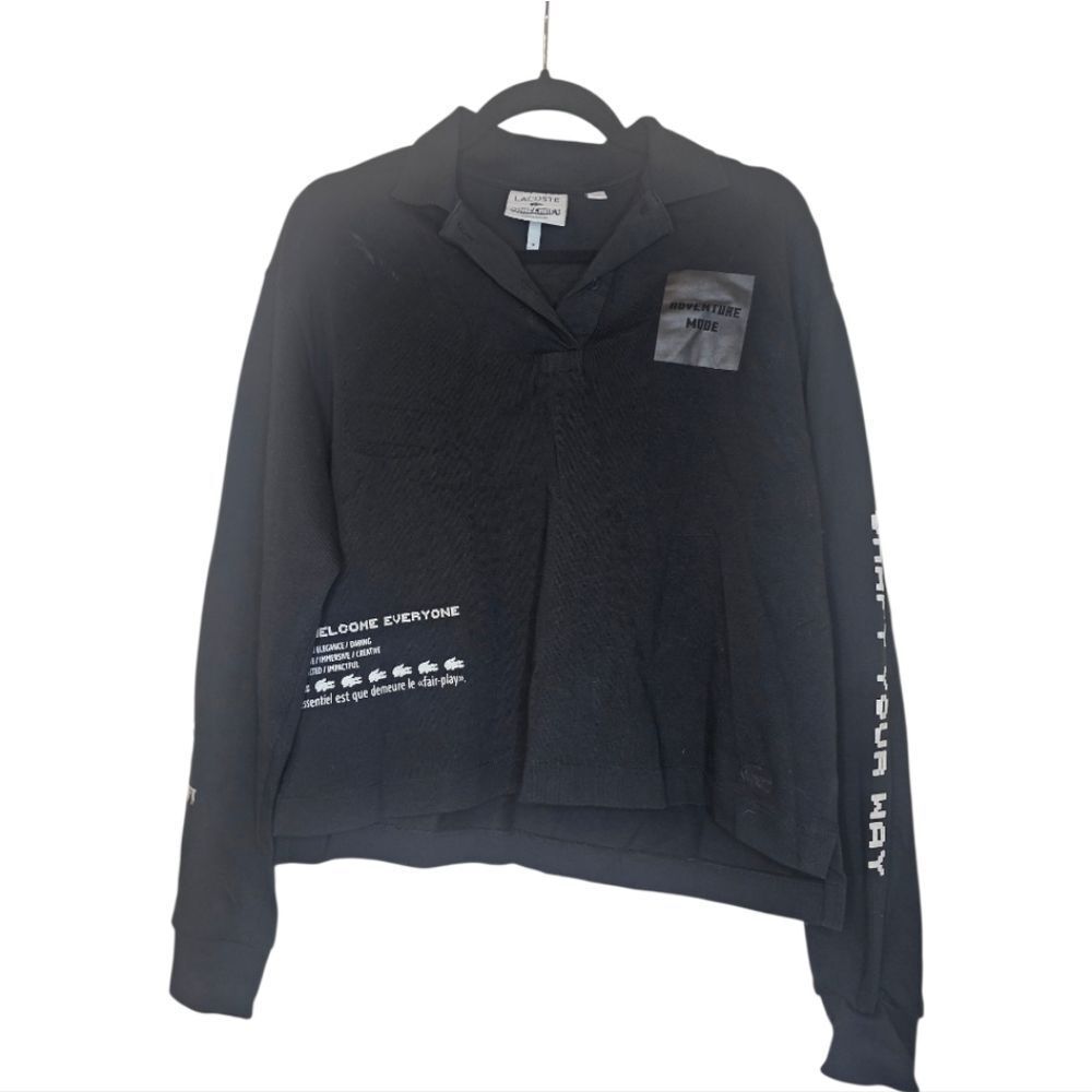 LACOSTE X MINECRAFT Black Oversized Fit Graphic Polo - Size 36